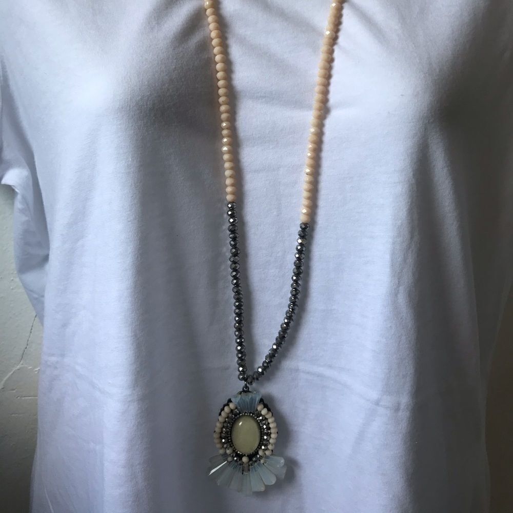 Antique crystal bead long hang statement necklace
